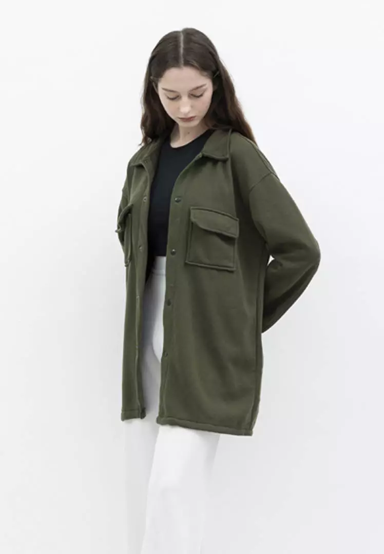 Houseofcuff Jaket Kemeja Casual Pria Wanita Unisex Soft Fleece Army