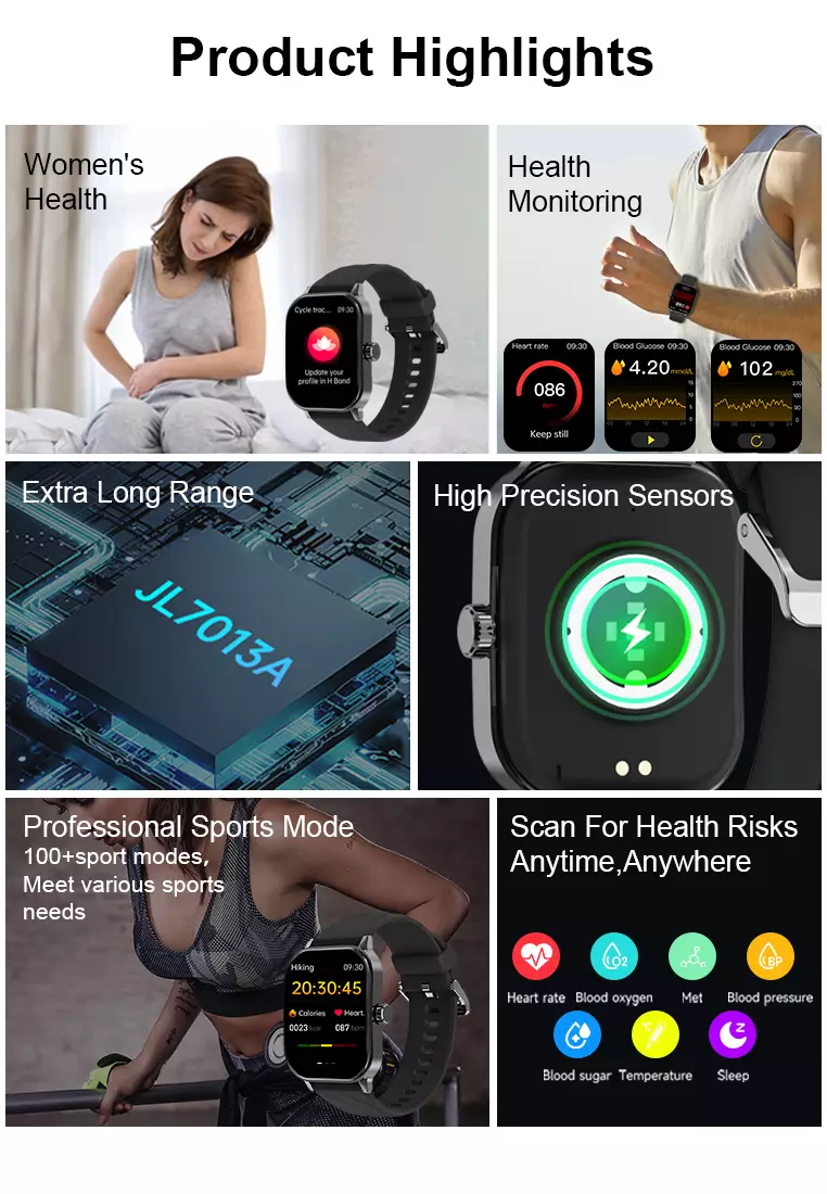 Smart Watch U9 2.1 inch 3D Flexible Surface Bluetooth Calling Temperature Measurement Jam Pintar Black dengan gelang gratis