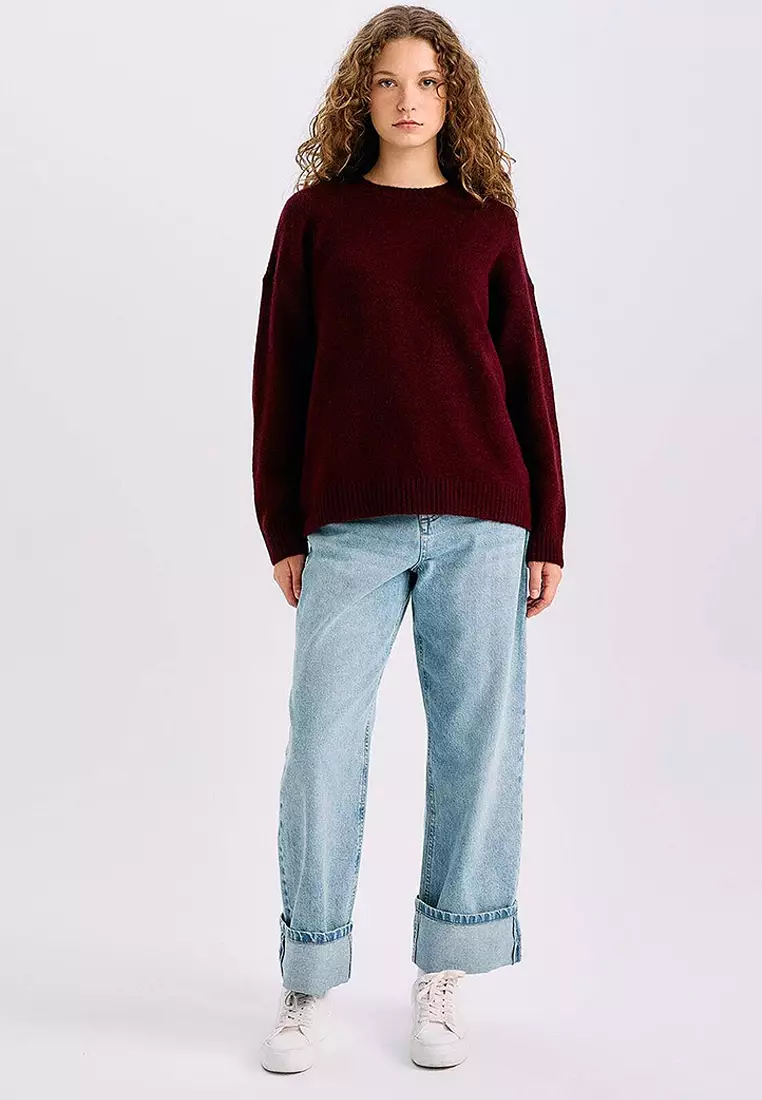 Oversize Fit Wide Pattern Crew Neck Knitwear