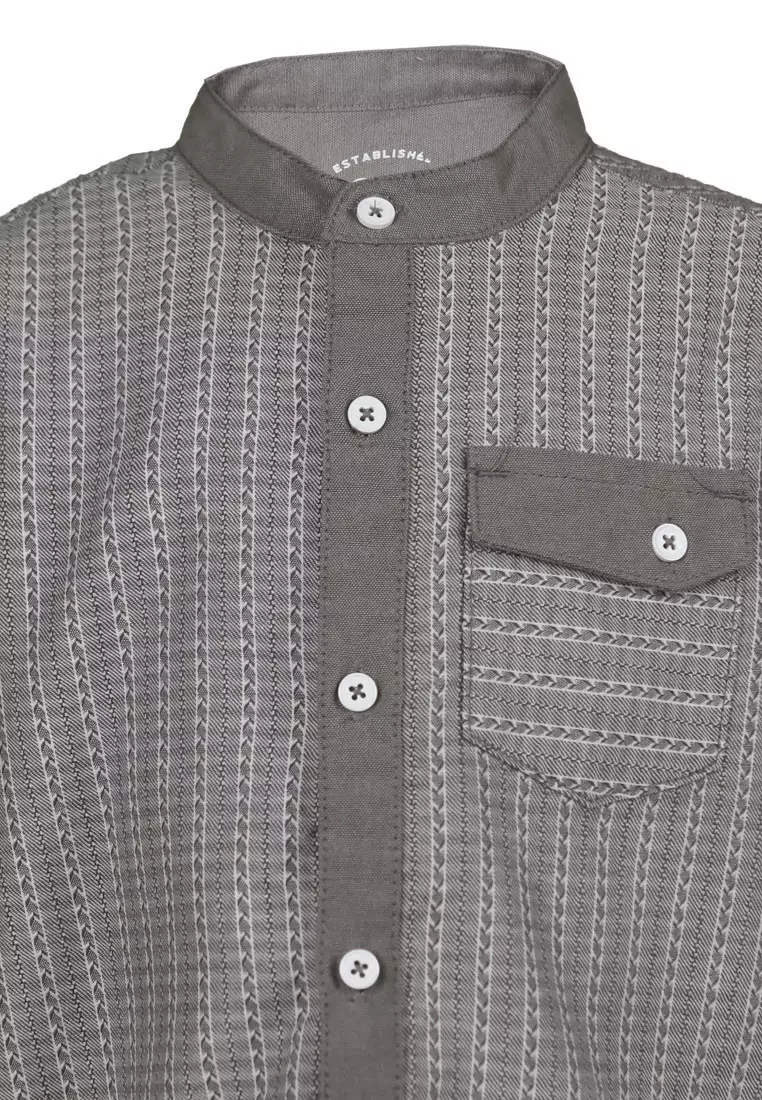 Qna Boy Bamantara Kemeja Anak Khaki Motif Salur