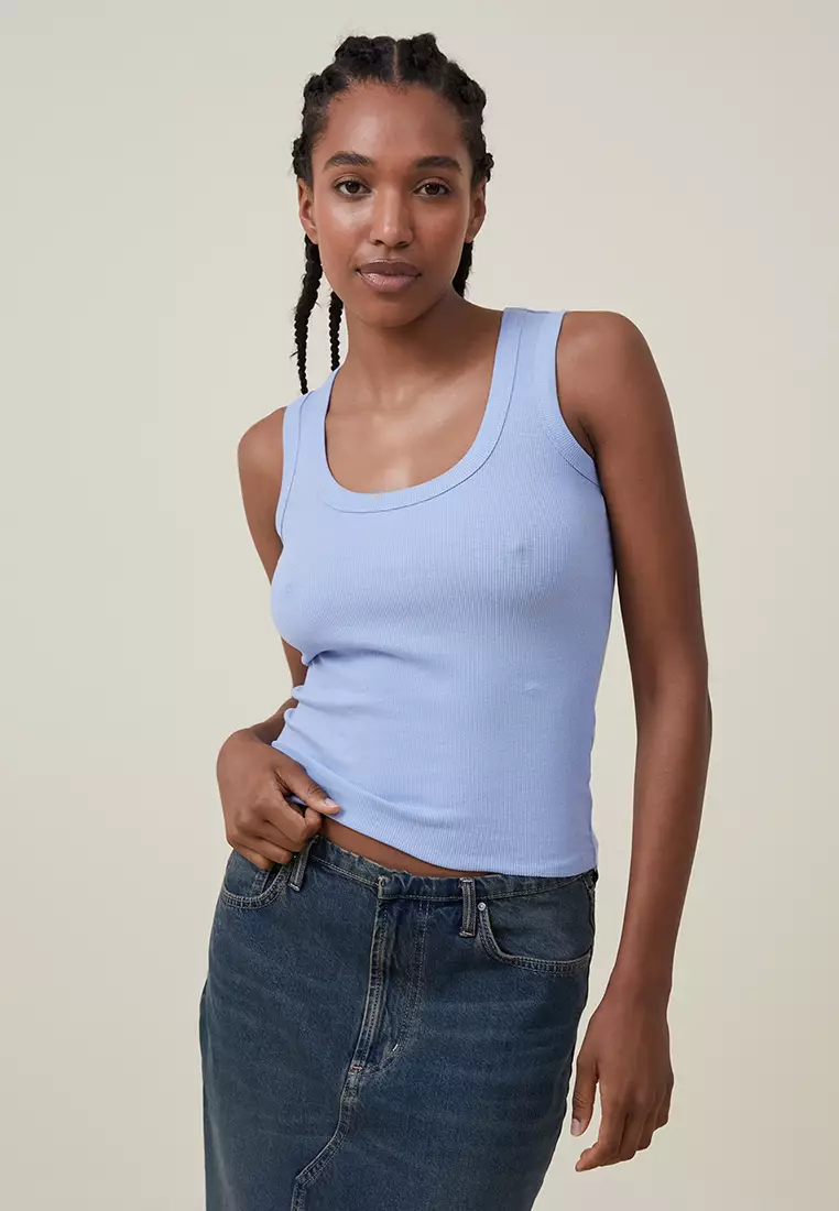 Women Organic Rib Tank Top - Light Aqua