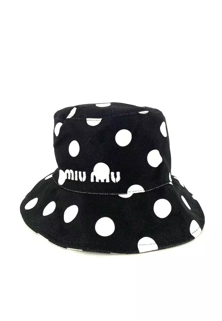 Prada Miu Miu Polka Dot Bucket Hat Black White