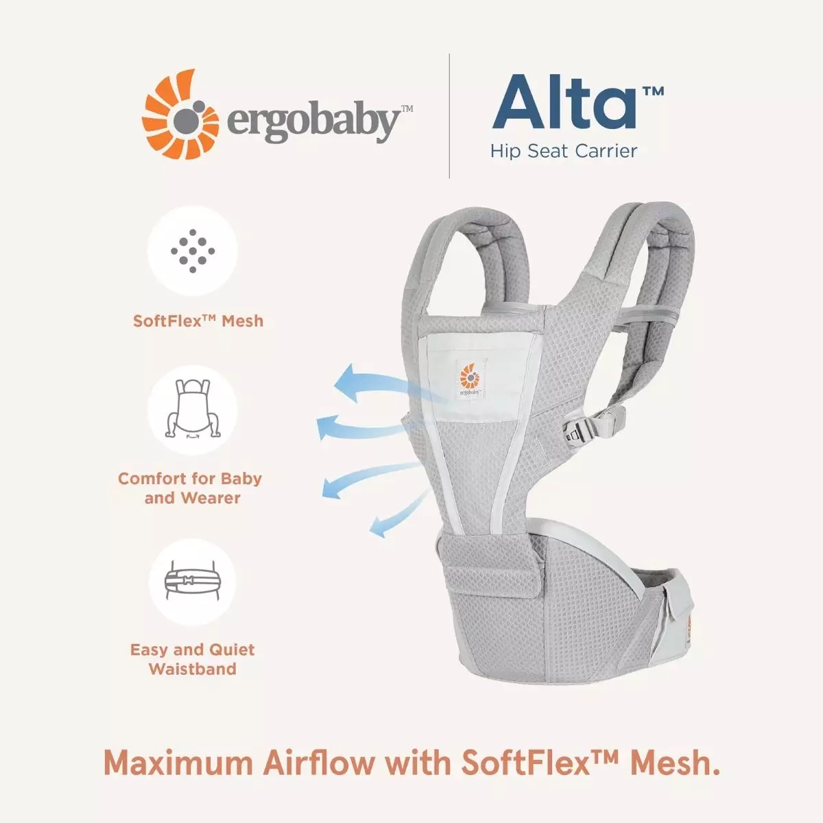 Ergobaby Alta Hip Seat Baby Carrier Pearl Grey - Gendongan Bayi