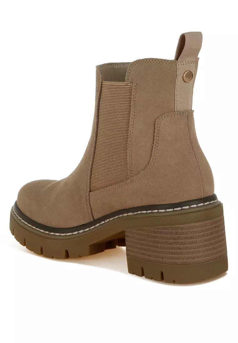 Suede Chunky Chelsea Boots in Beige