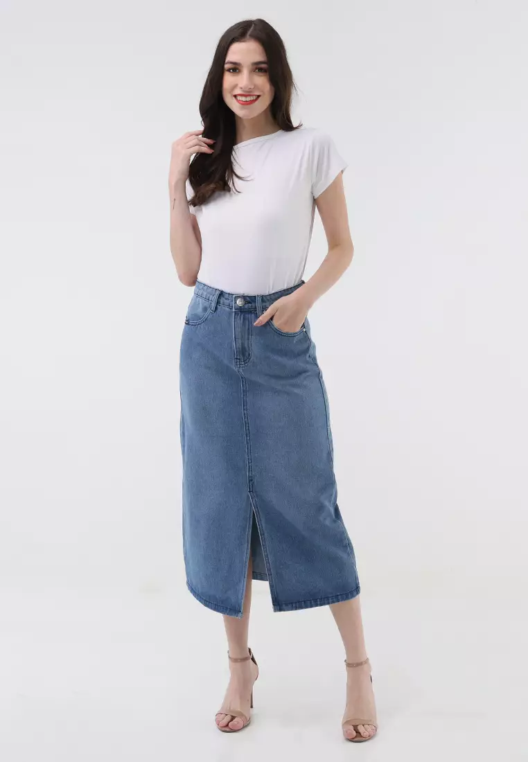 Denim Midi Skirt Ladies