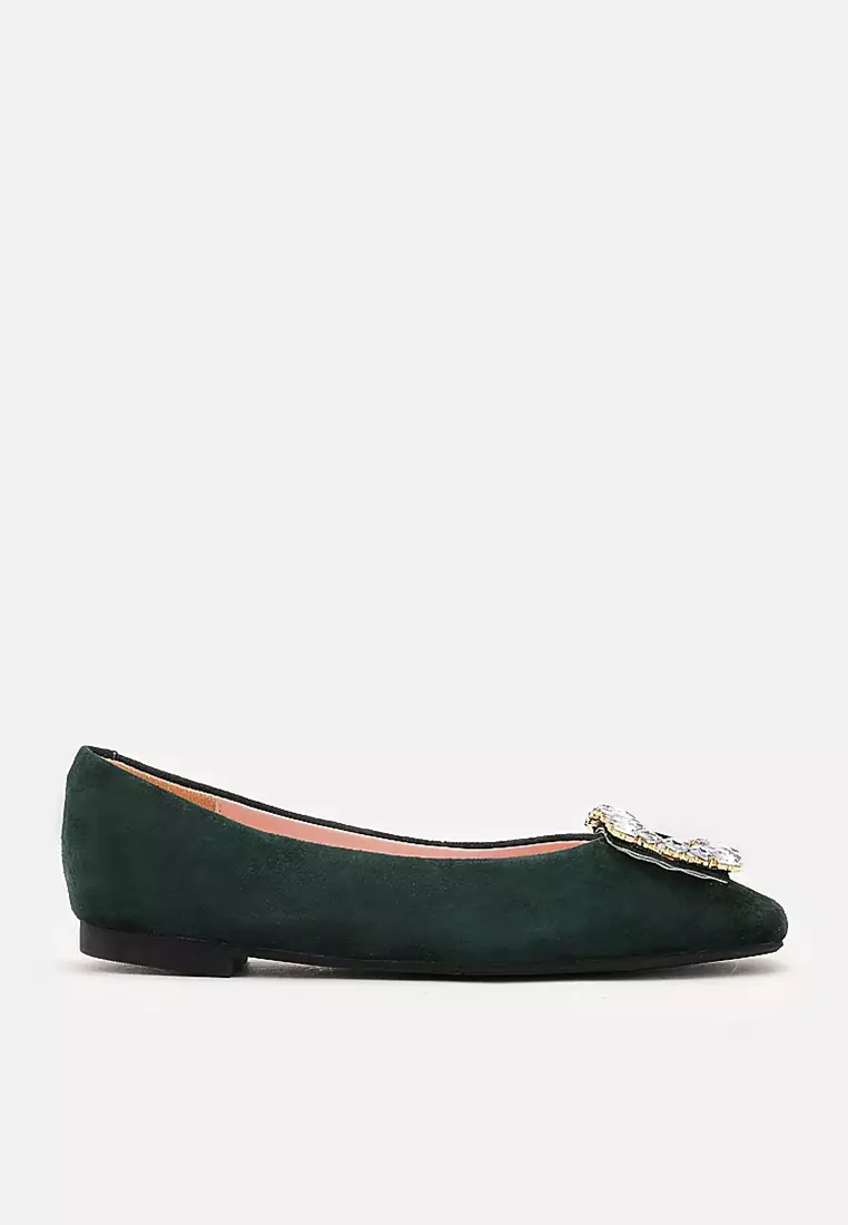 Discount on Pazzion  shoes - SKU: Blair Rhinestone Buckle Ballerinas Dark Green