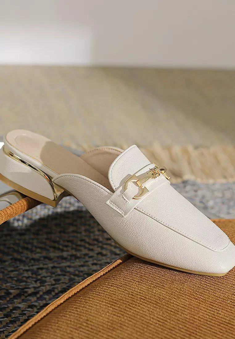 White on sale buckle mules