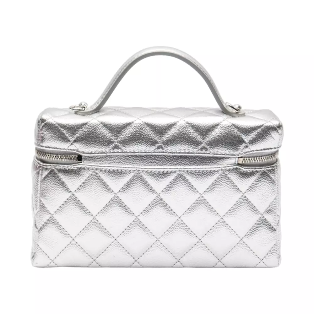 Vanity Clutch with Chain Caviar Silver Metallic Shw