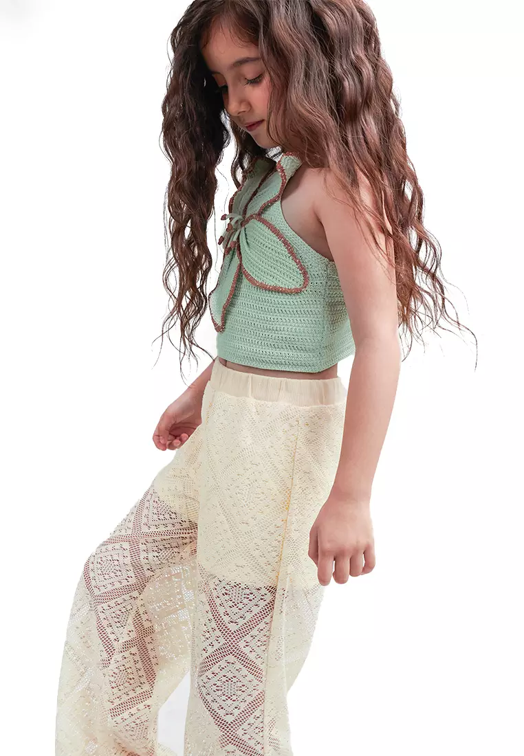 Girls Diamond Lace Knit Trousers