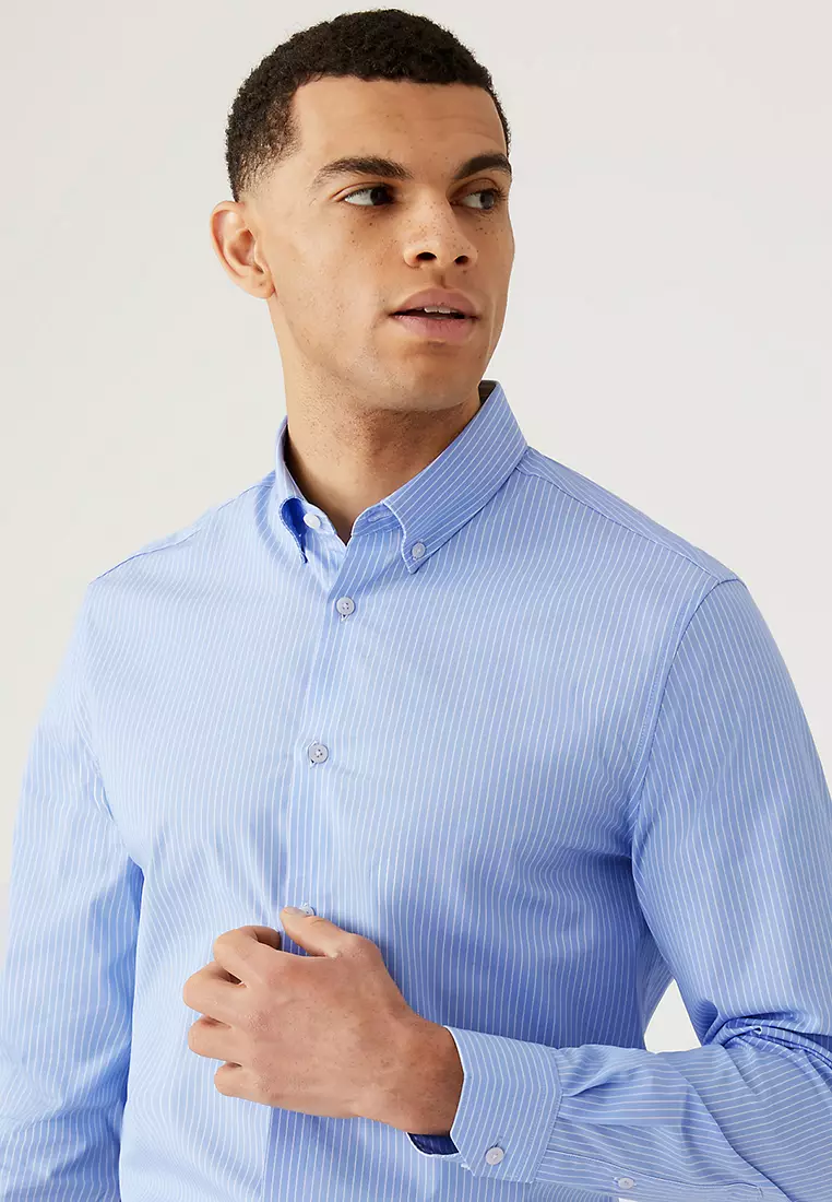 Slim Fit Cotton Rich Striped Shirt