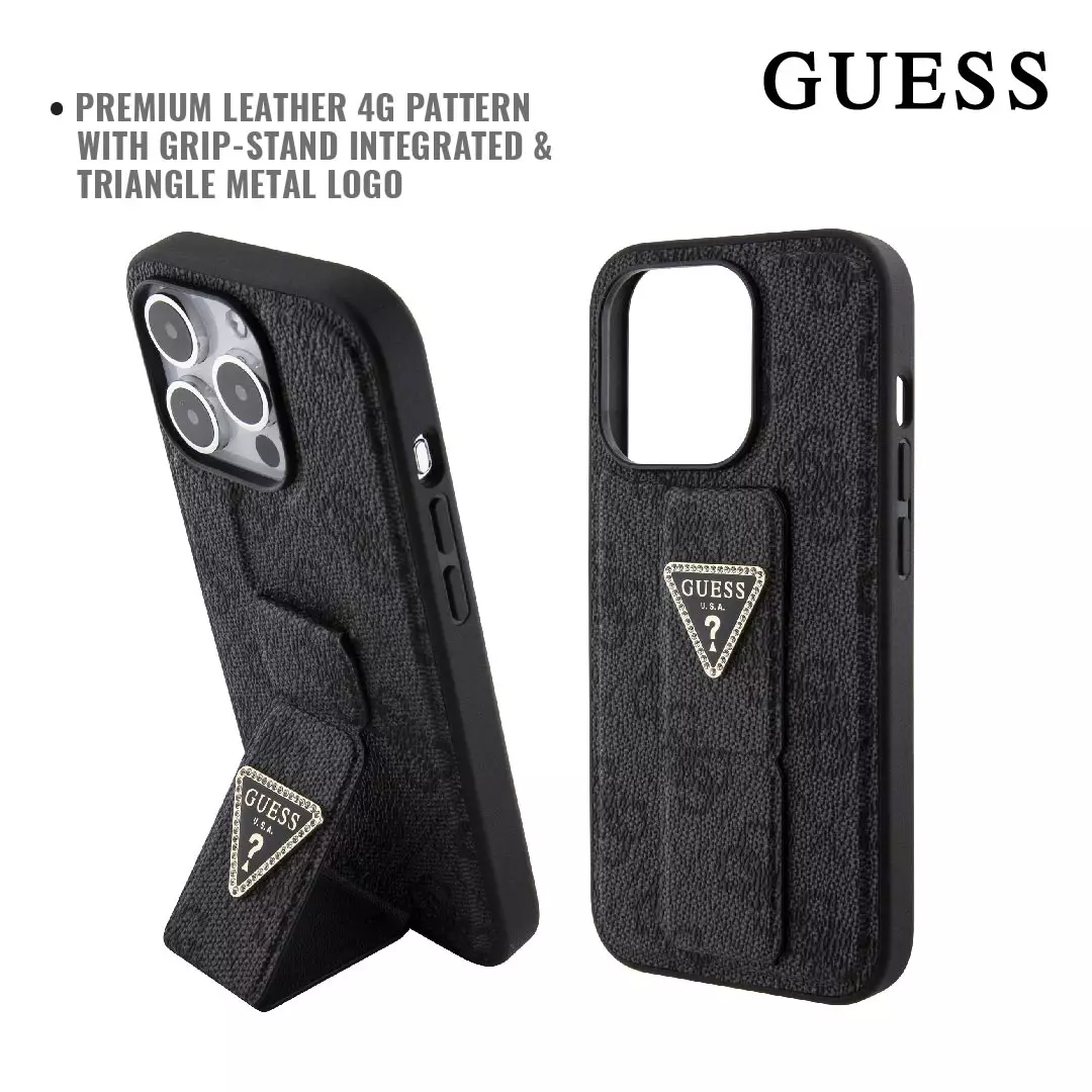 Order Guess Black Grip stand Clear Case with Saffiano Grip Leather and 4G  Logo for iPhone 15 Pro Max