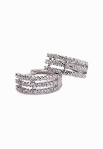 SHANTAL JEWELRY grey and white and silver Cubic Zirconia Silver Three Band Huggies Earrings SH814AC98FXTSG_1