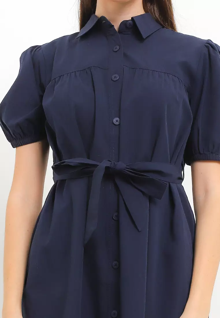 Bestari Denim Shirt Dress With Waist Belt