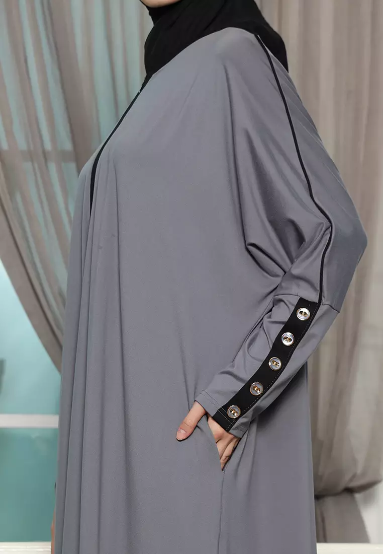 JV Hasanah Abaya Rayon Dress Shireen Grey | Gamis Abaya Oversize Busui Lengan Batwing Polos