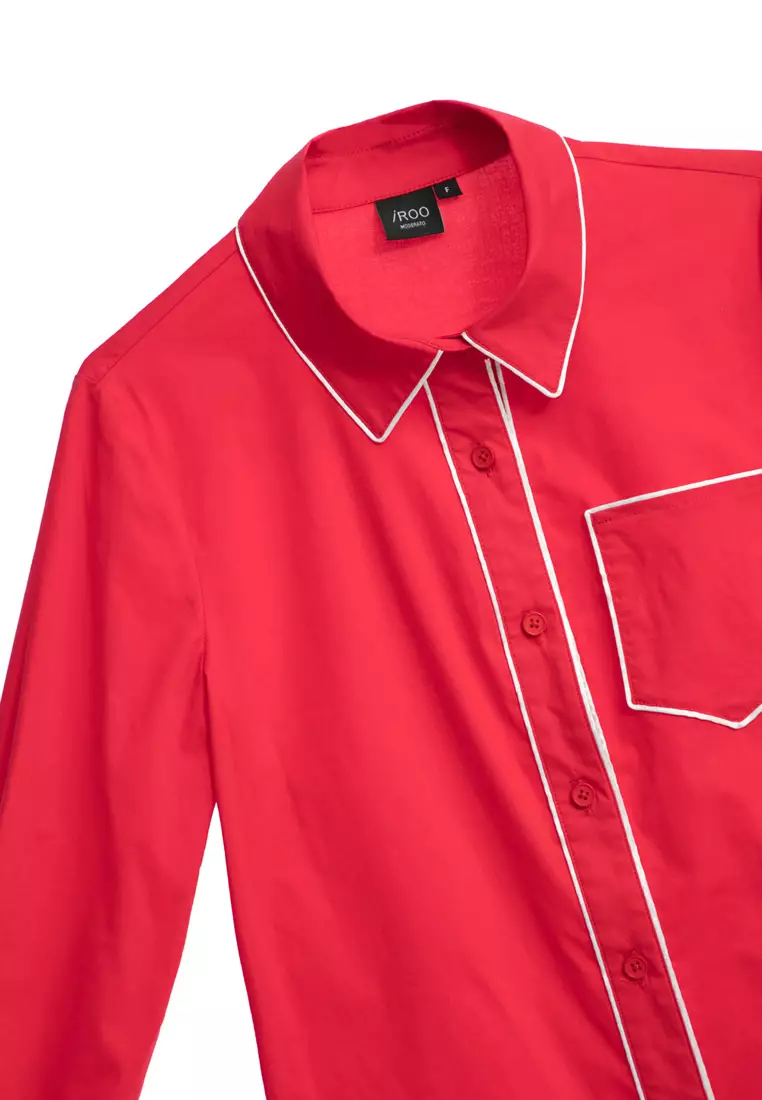 Red Blouse With Contrast White Trim Detail