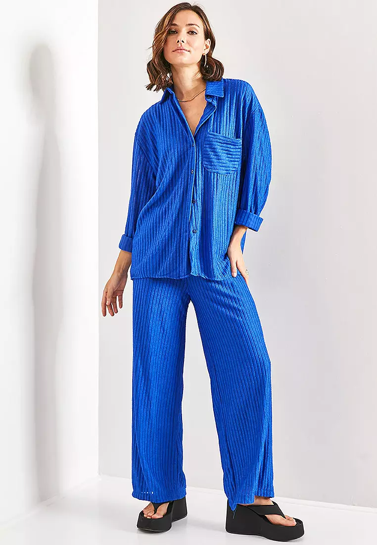 Long Sleeves Shirt & Wide Leg Pants Set