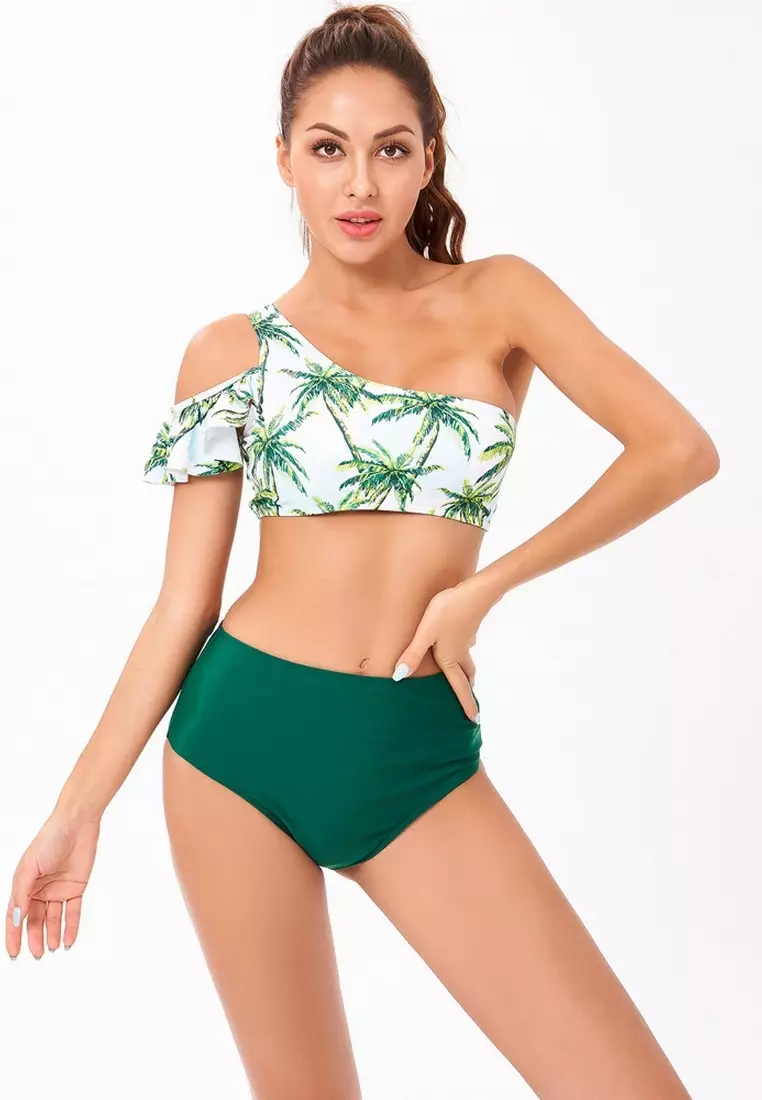 European women's two piece swimsuit green