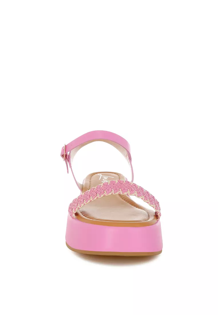 Raffia Flatform Sandals in Pink