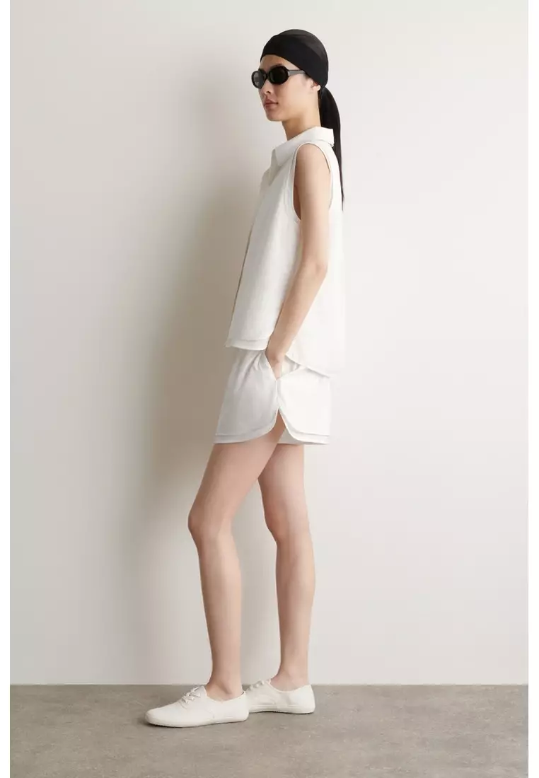 LAYERED DRAWSTRING COTTON-POPLIN SHORTS