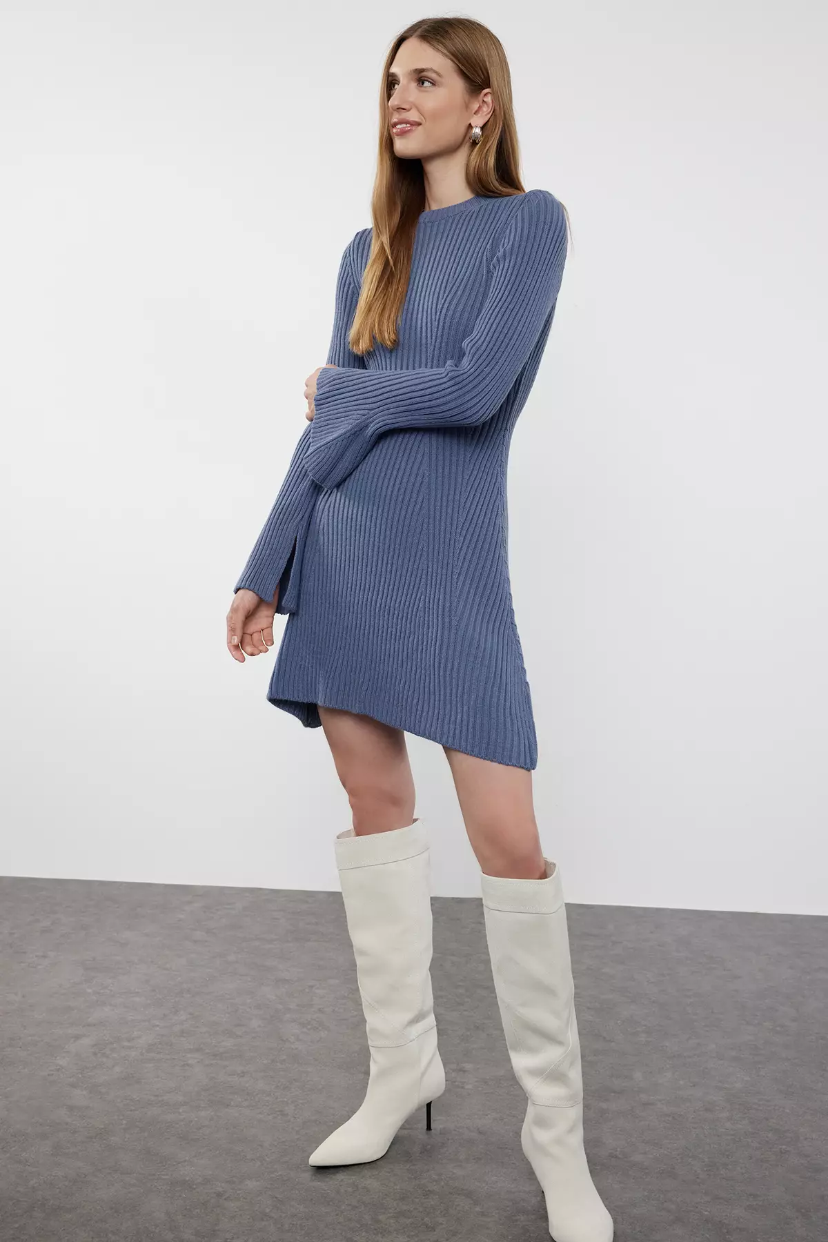 Indigo Mini Knitwear A-Line Form Dress TWOAW25EL00030