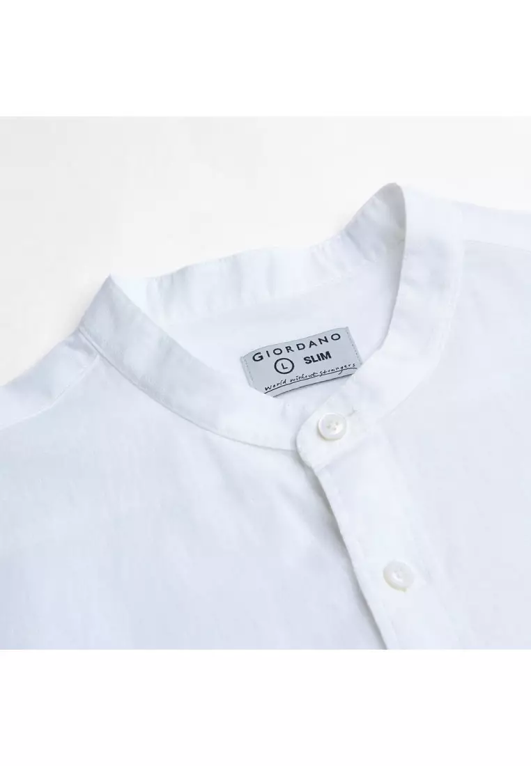 Men's Linen Cotton Slim Short Sleeve Shirt 01046214