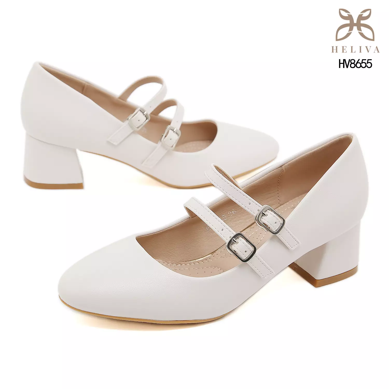  HELIVA ANVERA Mary Jane Heels Double Strap Sol 4.5cm HV8655  