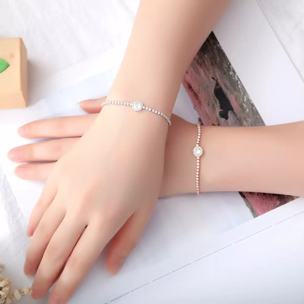 Glamorousky Gelang Serut Lapis Sillver Wanita Rose Gold Sparkling Adjustable Bracelet