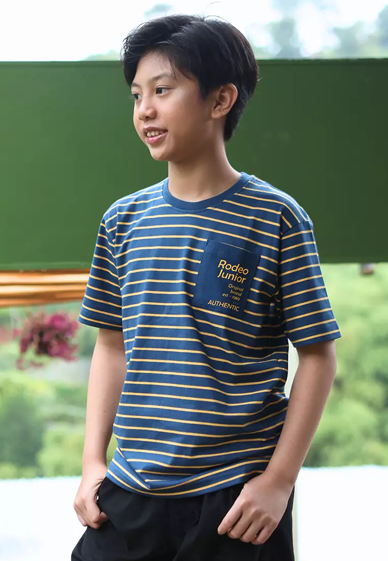 Kaos Oblong Anak Laki/ Deep Water Yellow Stripe Tshirt/ Rj Little Explorer