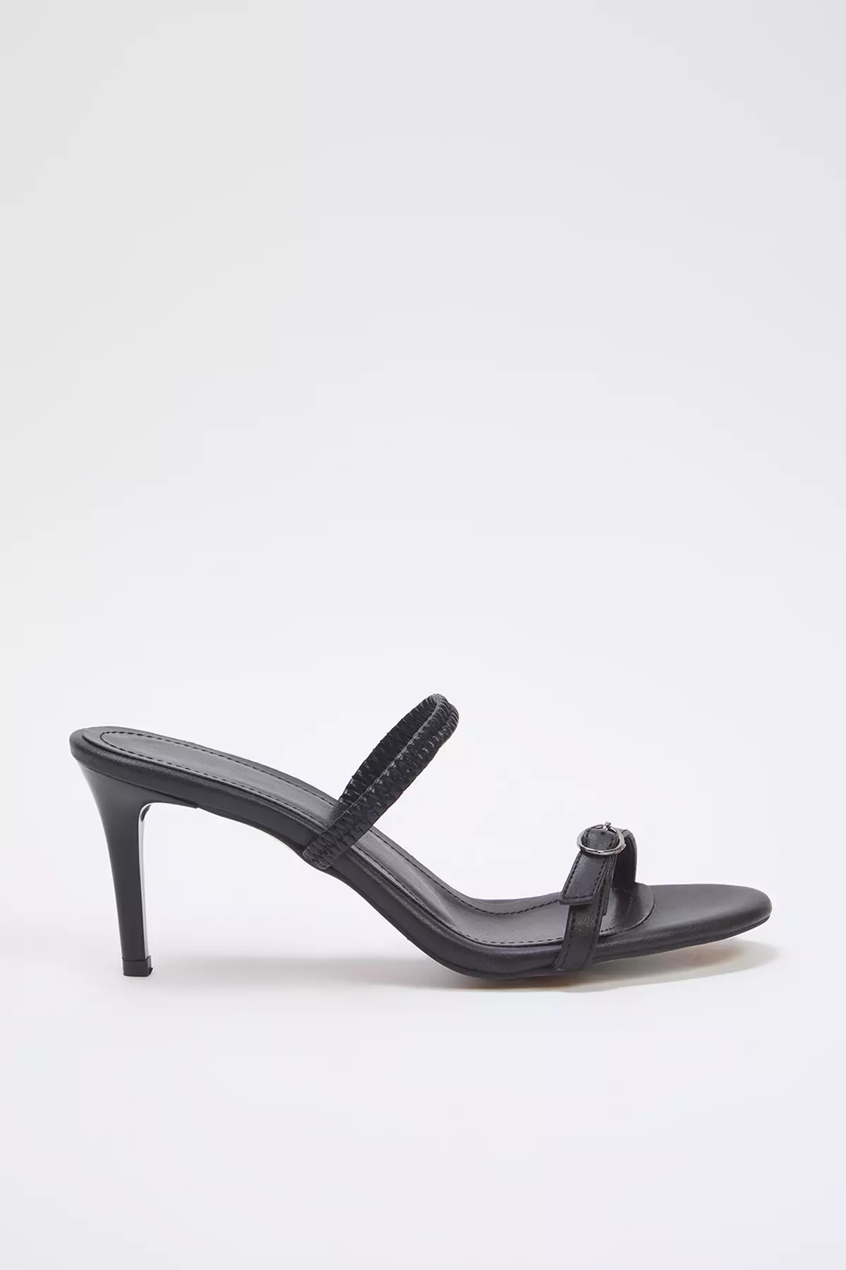 Black Buckle Detailed Dual-Use Thin Heeled Almond Toe Women's Heeled Sandals Takss25To00010