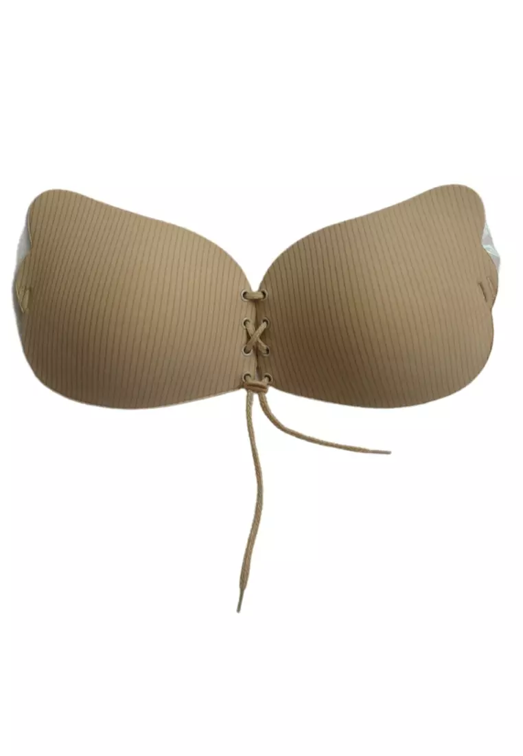 2pairs Beige Push-Up Wing Bra Pads, Detachable & Invisible Sticky