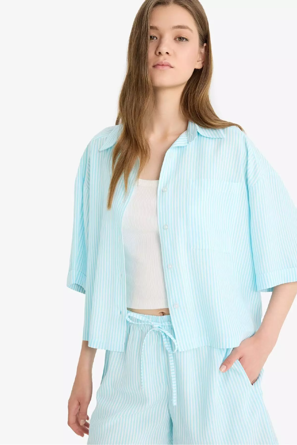 Coool Oversize Wide Fit Linen Blended Short Sleeve Shirt F2763Ax25Sm