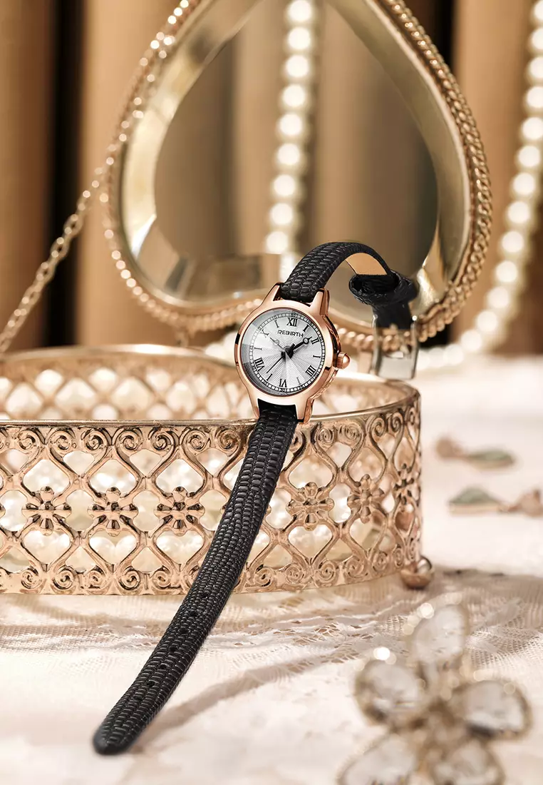 Jam Tangan Wanita Analog Versi Korea vintage Tali Kulit Jam Tangan Cewek Hitam