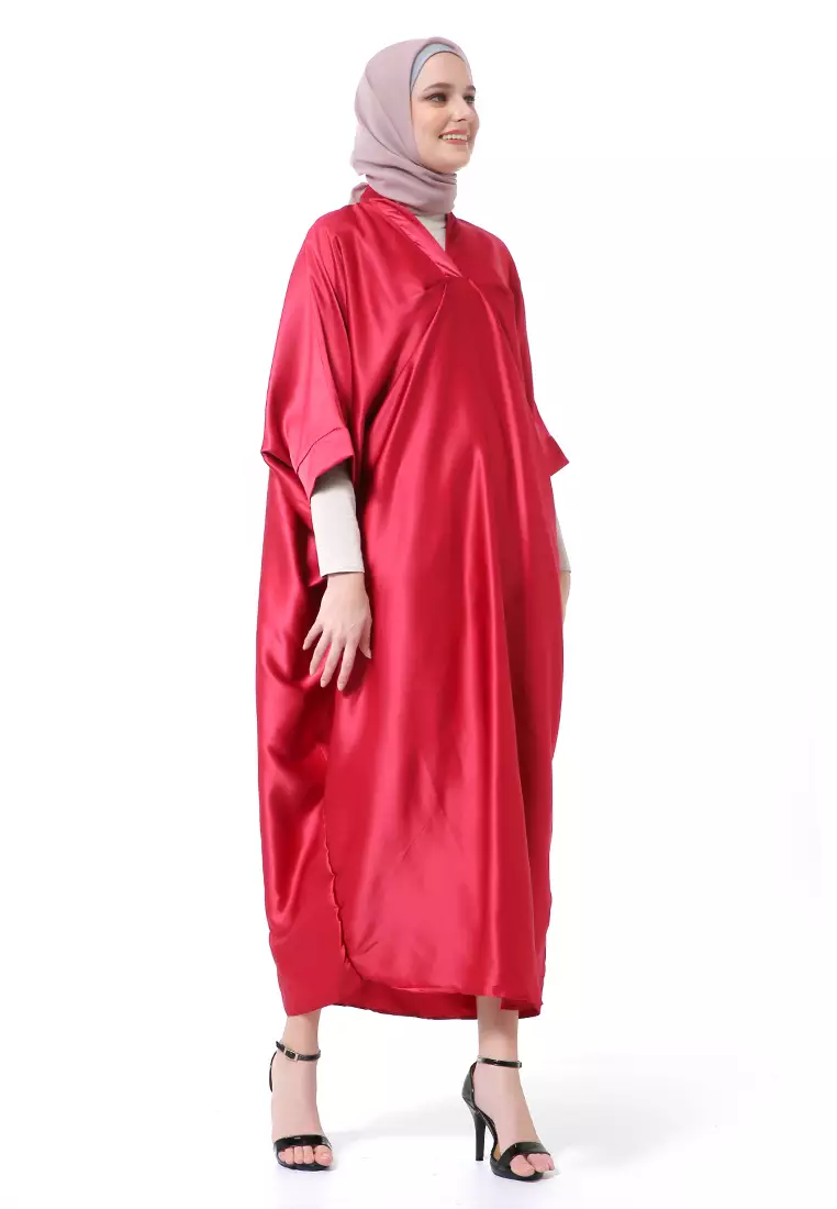 Kahitna Kaftan Pakaian Muslimah Premium Motif Polos High Quality - Maroon