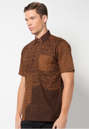  Jual  Batik  Aksen Tropis Hem Pendek Acak Coklat Semarangan  