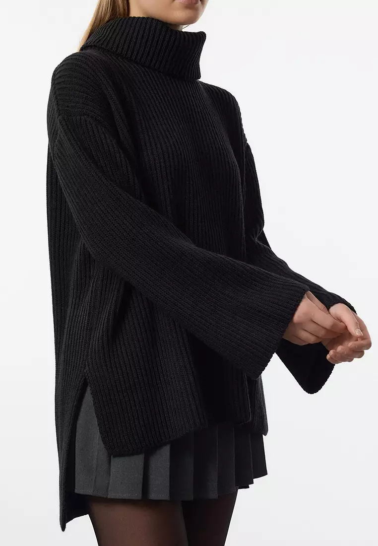 Black Turtleneck Wide Pattern Knitwear Sweater Twoaw25Kz00394