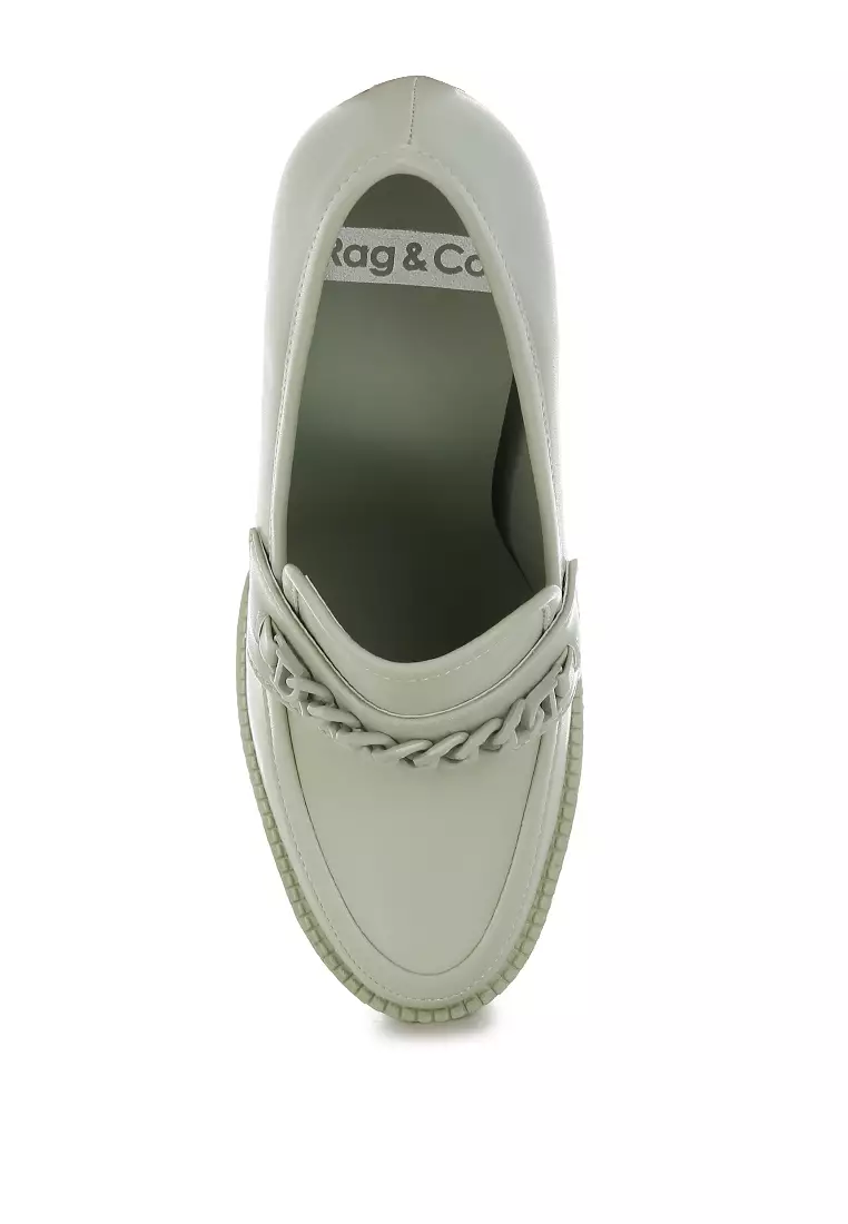 Chunky Chain Link Heeled Loafers in Green