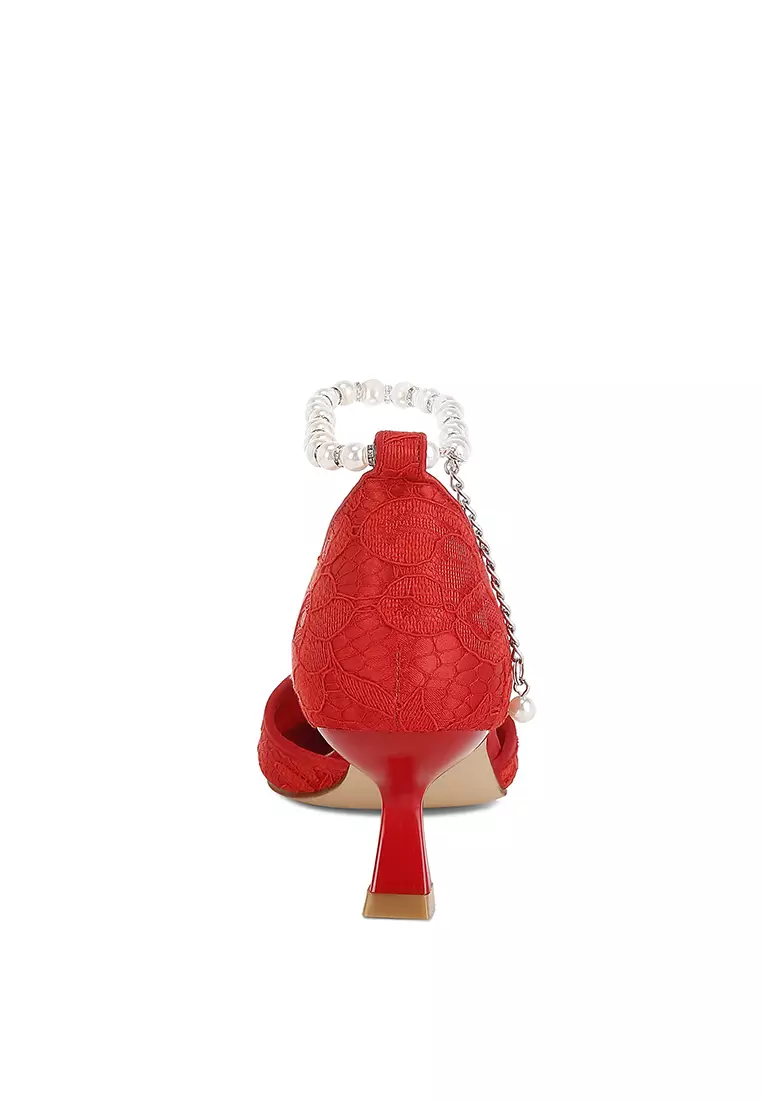 Sandal hak anak kucing berenda warna hitam