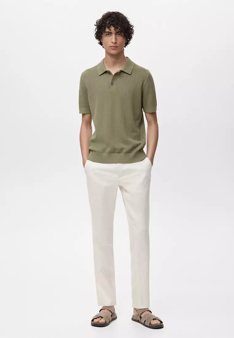 Openwork Knitted Cotton Polo Shirt