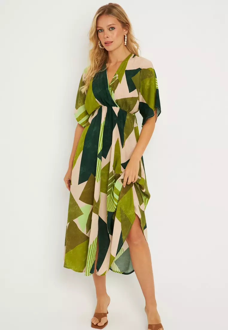 Patterned Double Breasted Midi Dress