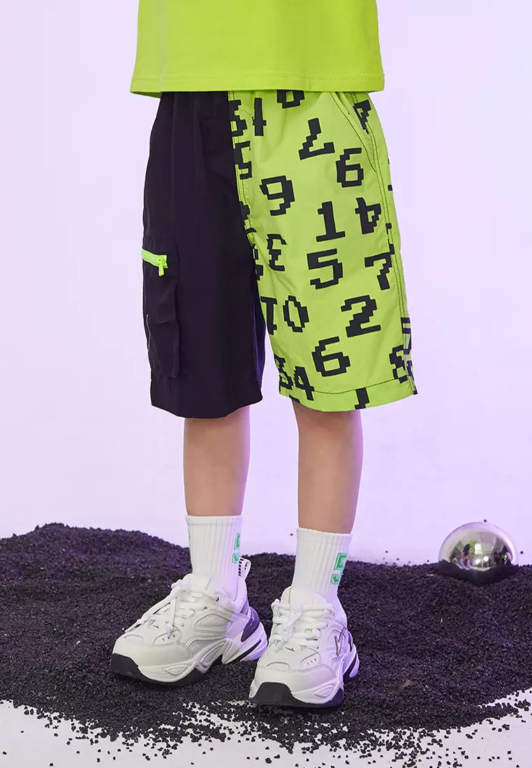 One Side Graphic Print Mid Shorts