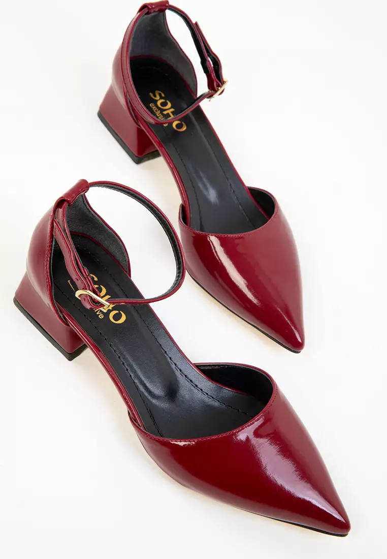 Claret Red Patent Leather Women's Classic Heeled Shoes 20283