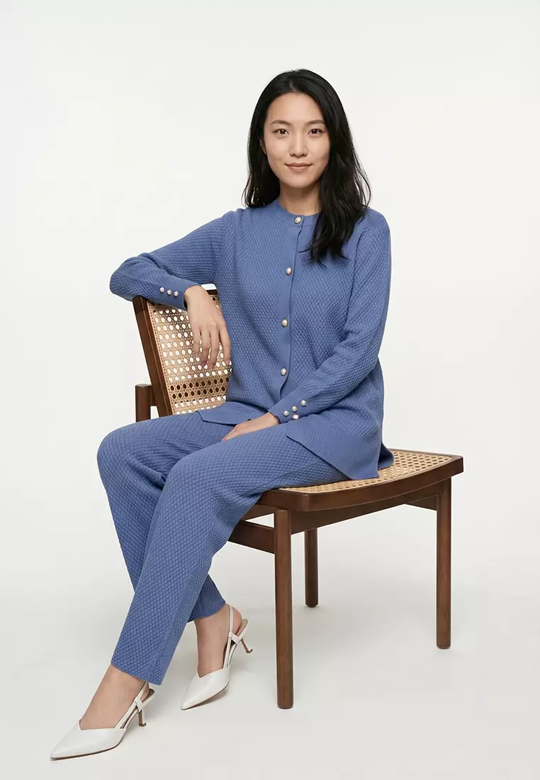 Indigo Pearl Buttoned Knitwear Bottom-Top Set TCTAW25US00035