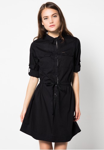ABIGAIL Shirt Dress Black with Adjustable Waist