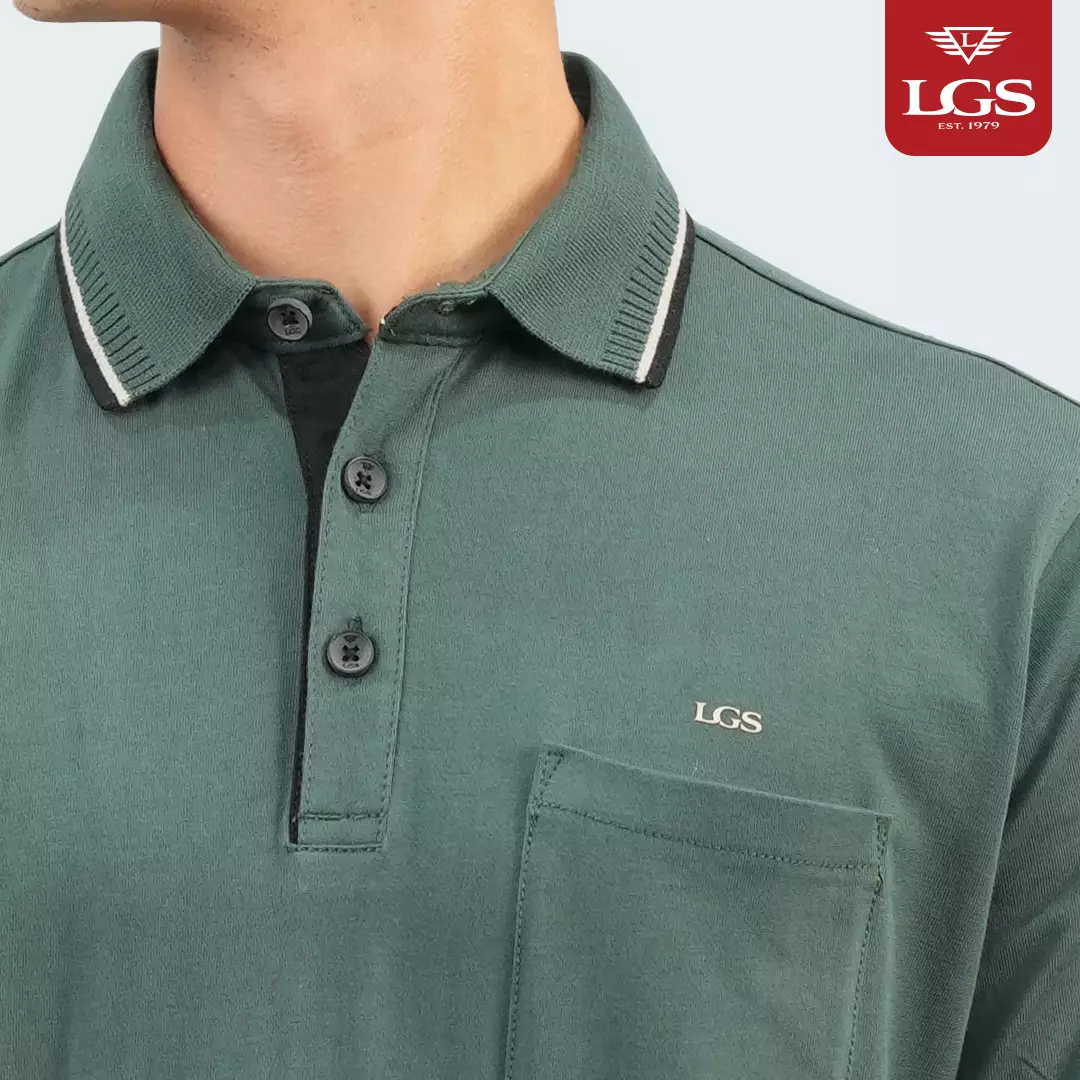 LGS - Polo Shirt Pria - Pocket - Regular Fit - Hijau - Aksen Garis - Katun - CWS.225.S3605.01.C