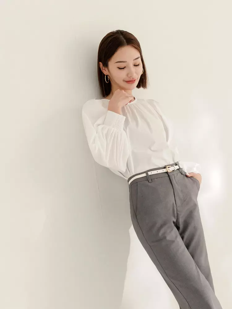 Pure cotton round neck  puff sleeves top [AB18936]