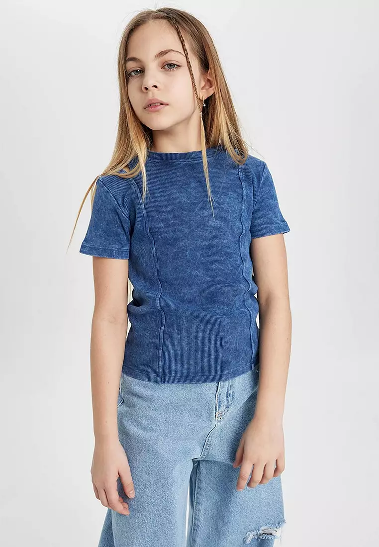 Slim Fit Slim Cut Crew Neck Ribbed Camisole Short Sleeve T-Shirt