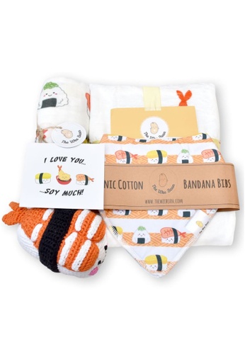 The Wee Bean multi Organic Welcome Baby Blankets Bibs and Doll Gift Set - Sushi D9AD8KA572A274GS_1