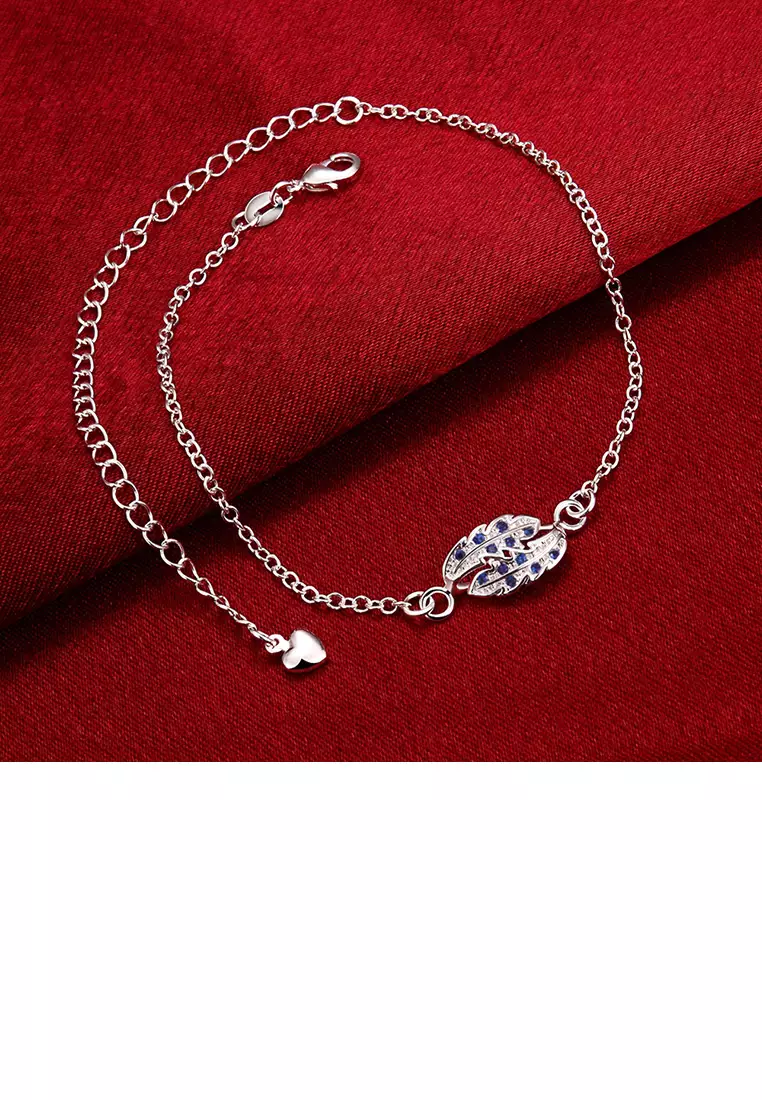 Fashion Simple Leaf Blue Cubic Zircon Anklet