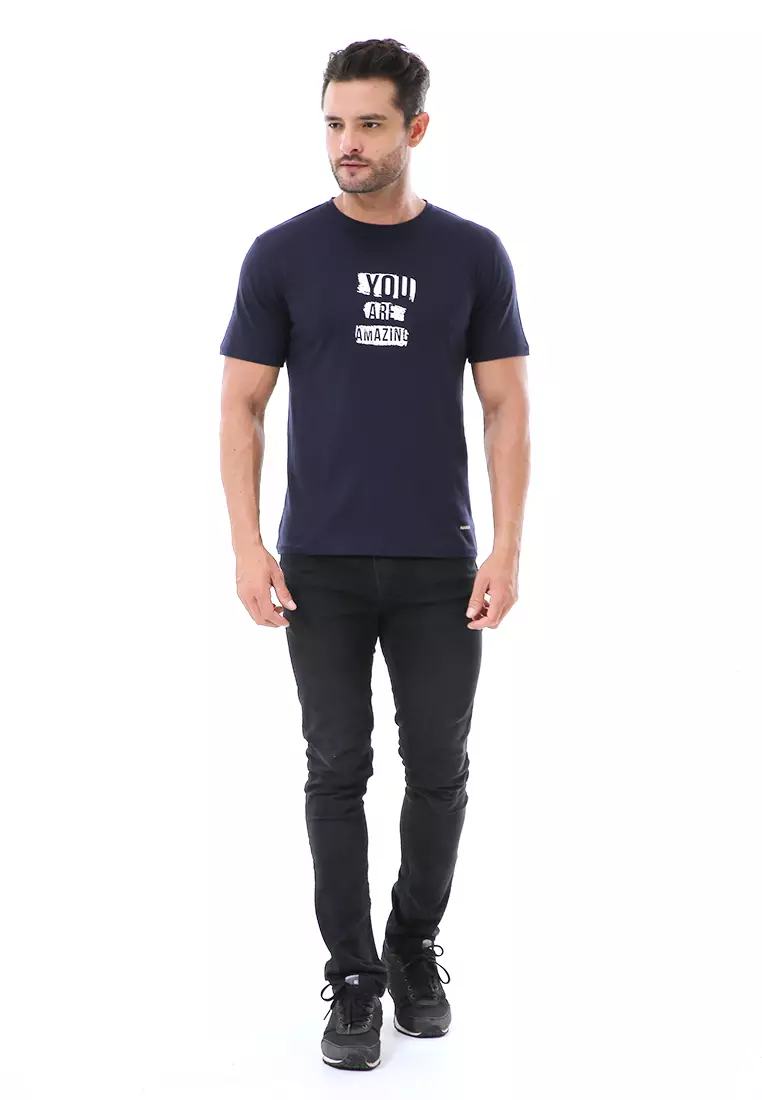 Aisley Kaos Pria Lengan Pendek Motif You Are Amazing Casual Tshirt Material Cotton ORIGINAL - Navy