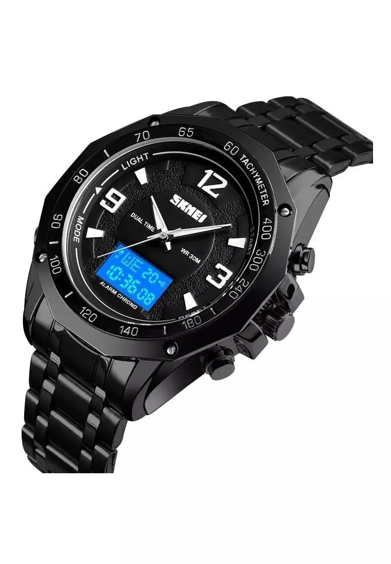 Jam Tangan Casual Digital Analog Pria Waterproof Strap Tali Material Stainless Steel WT56 ORIGINAL